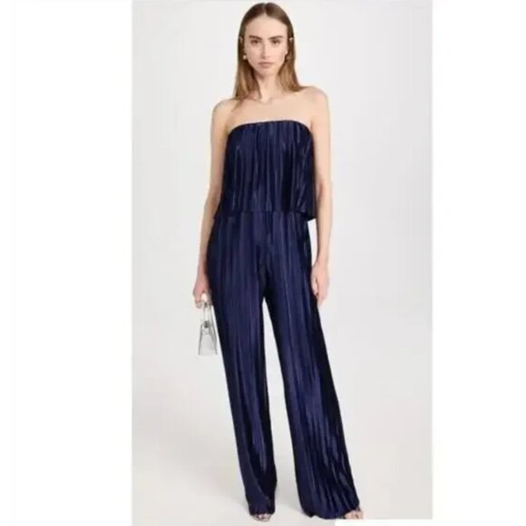 Amanda Uprichard Collina Jumpsuit NWT Women's Size Large Navy Plisse Cocktail - Picture 9 of 9